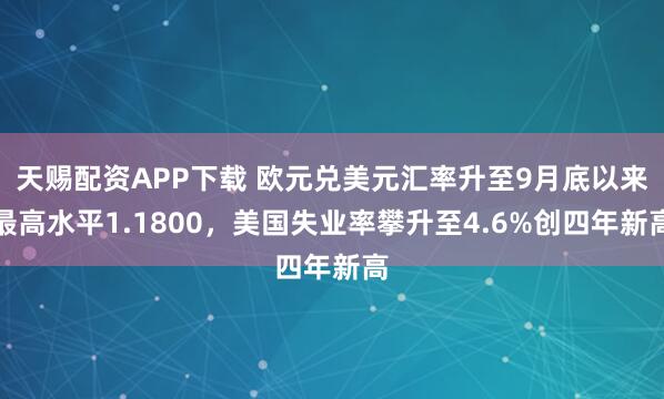 天赐配资APP下载 欧元兑美元汇率升至9月底以来最高水平1.1800，美国失业率攀升至4.6%创四年新高